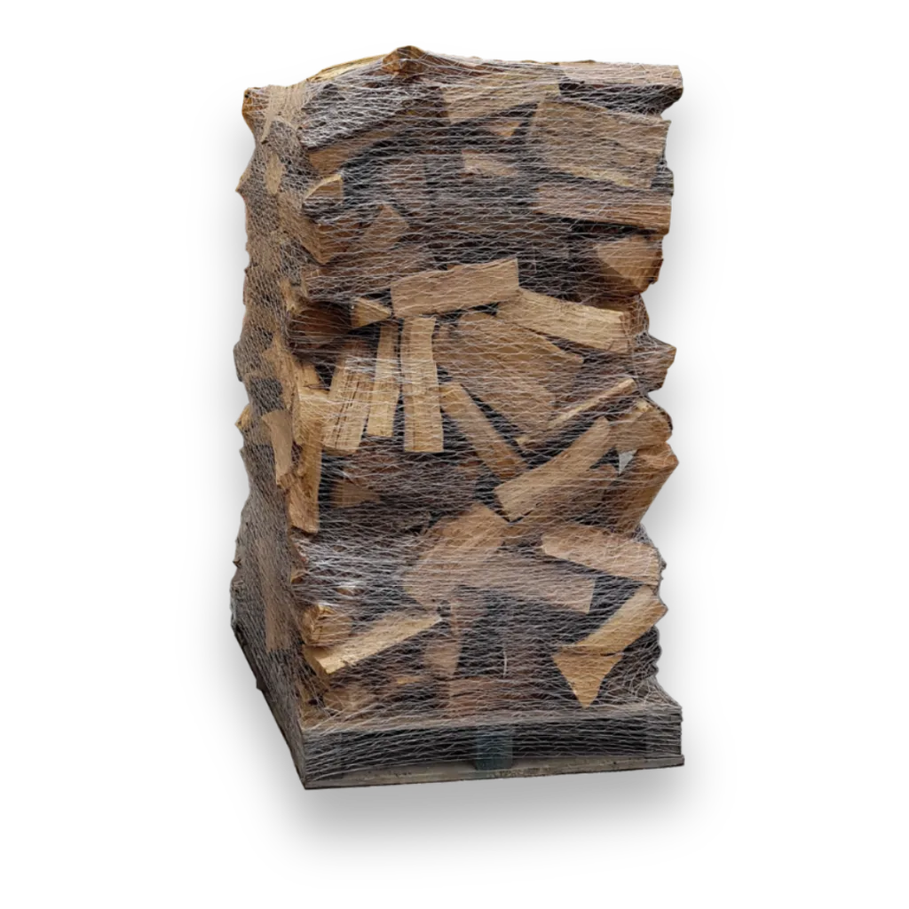 A wrapped pallet of seasoned hardwood firewood